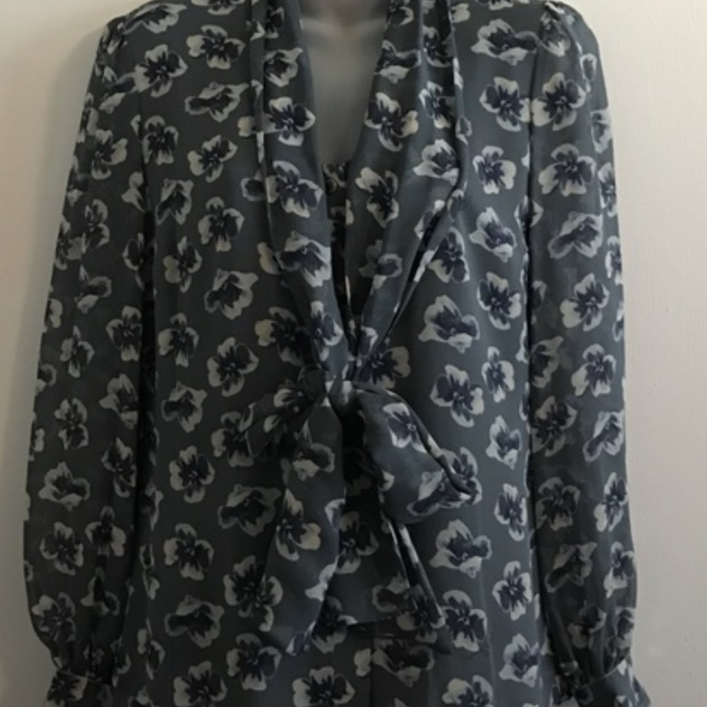 Tory Burch Dark Gray Floral Tie Blouse Sz 4